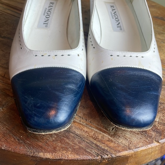 Vintage Rangoni Firenze Blue White Leather Square Heeled Spectator Pump Sz 7.5M - Picture 5 of 14